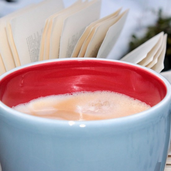 Kaffekop foran bog