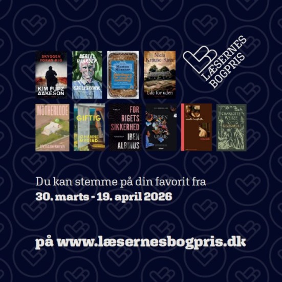 Bogforsider af de 10 nominerede bøger til Læsernes Bogpris