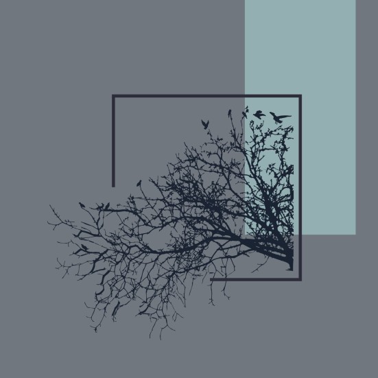 stregtegning af grene med sorte fugle