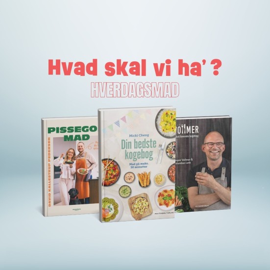 Billeder af forsider af bøger om hverdagsmad