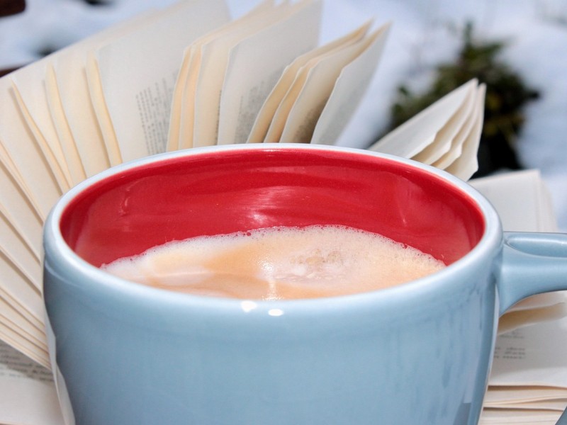 Kaffekop foran bog