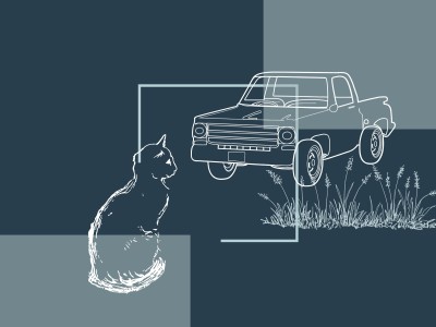 stregtegning af en kat og en bil