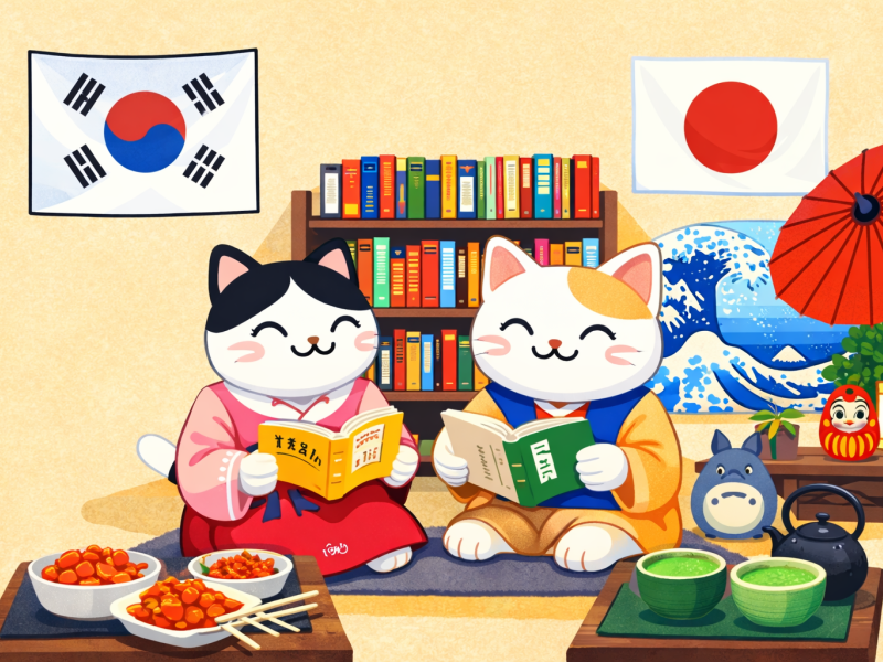 To katte læser bøger og drikker te